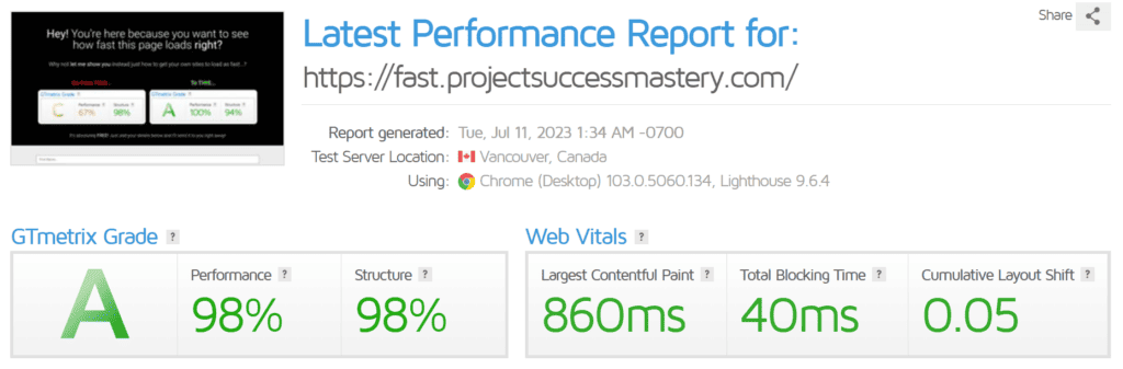 WordPress Speed Optimization Results